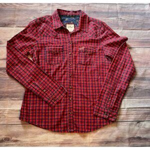 Hollister Girls Teen Large Red Plaid Button Up Long Sleeved Shirt
